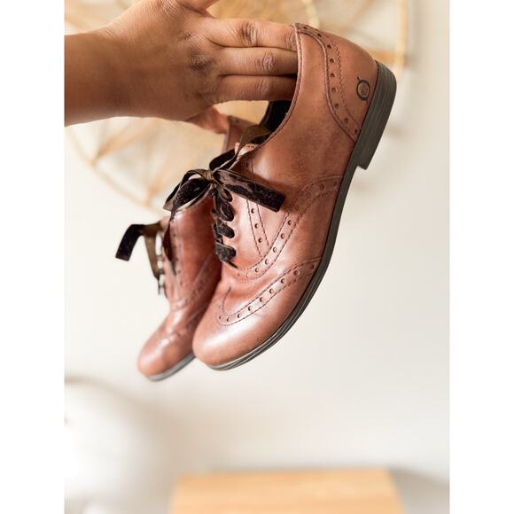 Womens Born Kika Brown Leather Oxford Flats Brogue Velvet Laces Sz 8 - Picture 1 of 10